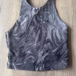Abercrombie & Fitch Onyx Grey Marble Cross Back High Neck Workout Crop Tank XS